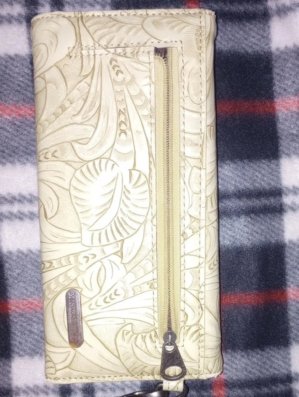Montana West Cream Tooled  Wristlet Wallet with  Accents